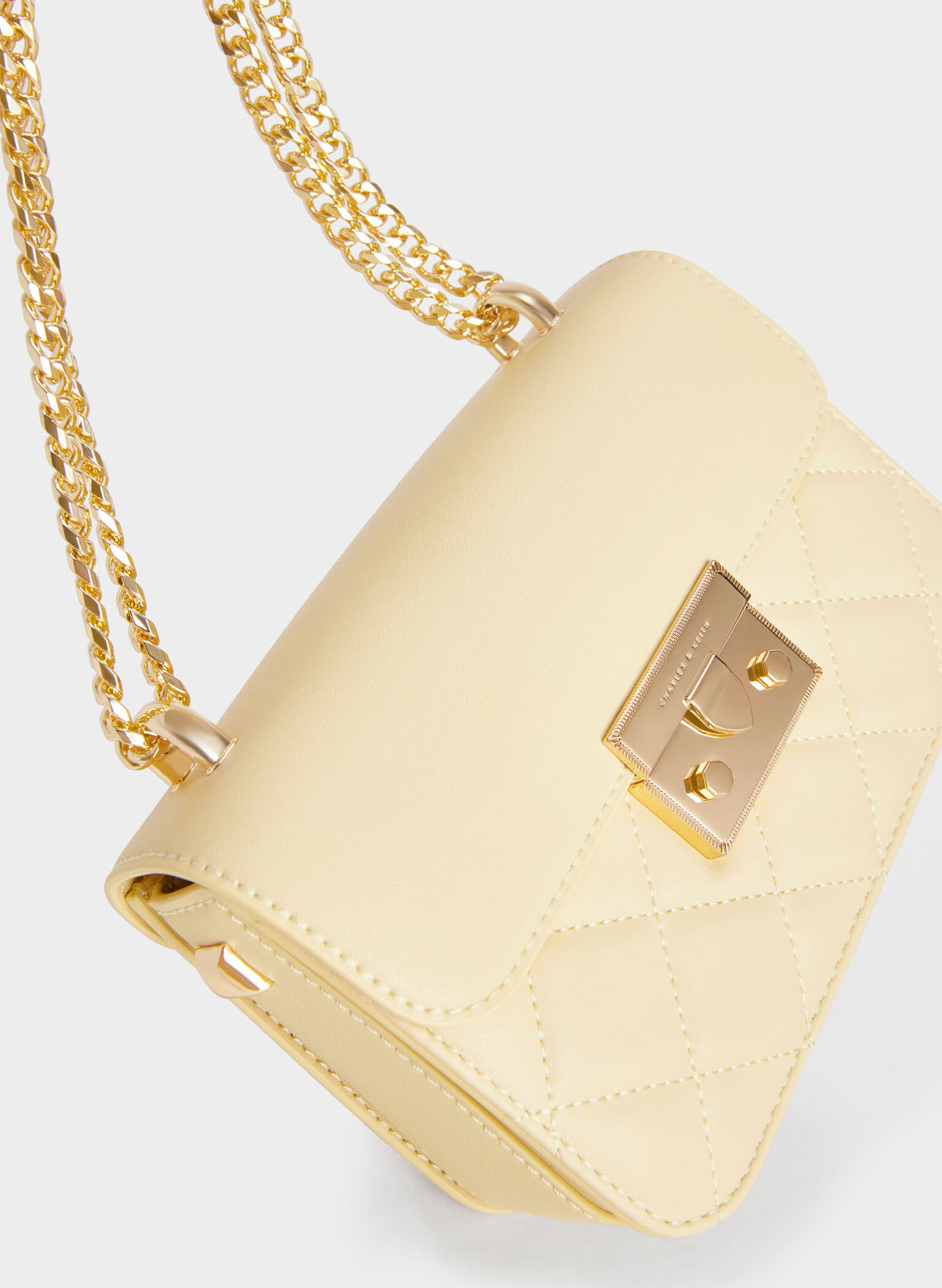 Metallic Push-Lock Chain Bag, Butter, hi-res