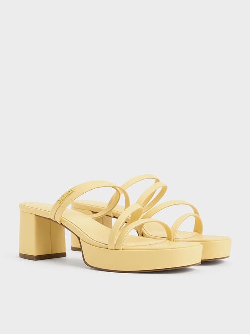 Strappy Trapeze-Heel Mules, Yellow, hi-res