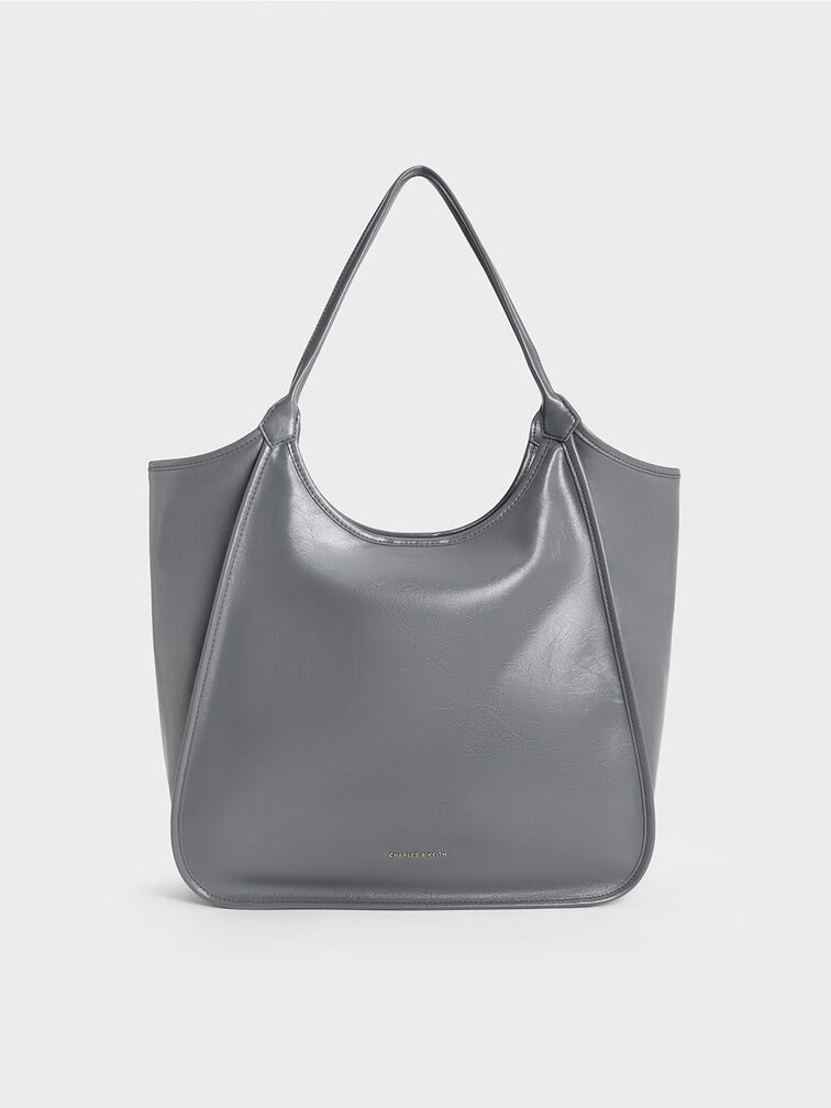 Sianna Crinkle-Effect Slouchy Tote Bag, Grey, hi-res