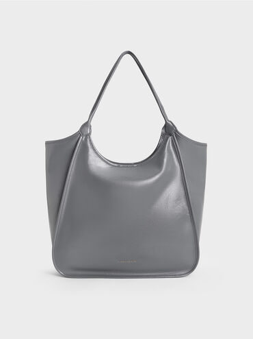 Sianna Crinkle-Effect Slouchy Tote Bag, Grey, hi-res