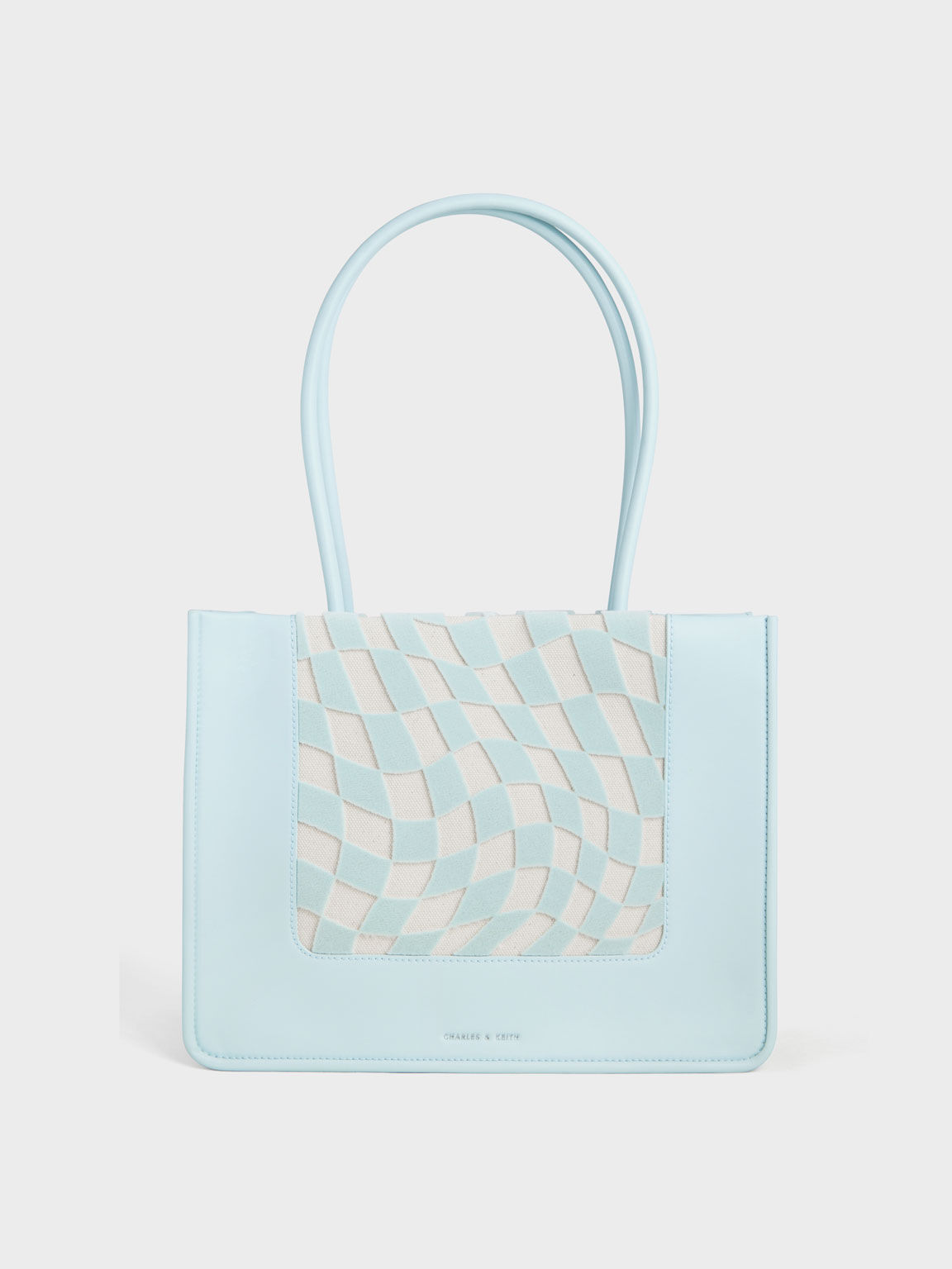 Daylla Checkered Canvas Large Tote Bag, Light Blue, hi-res
