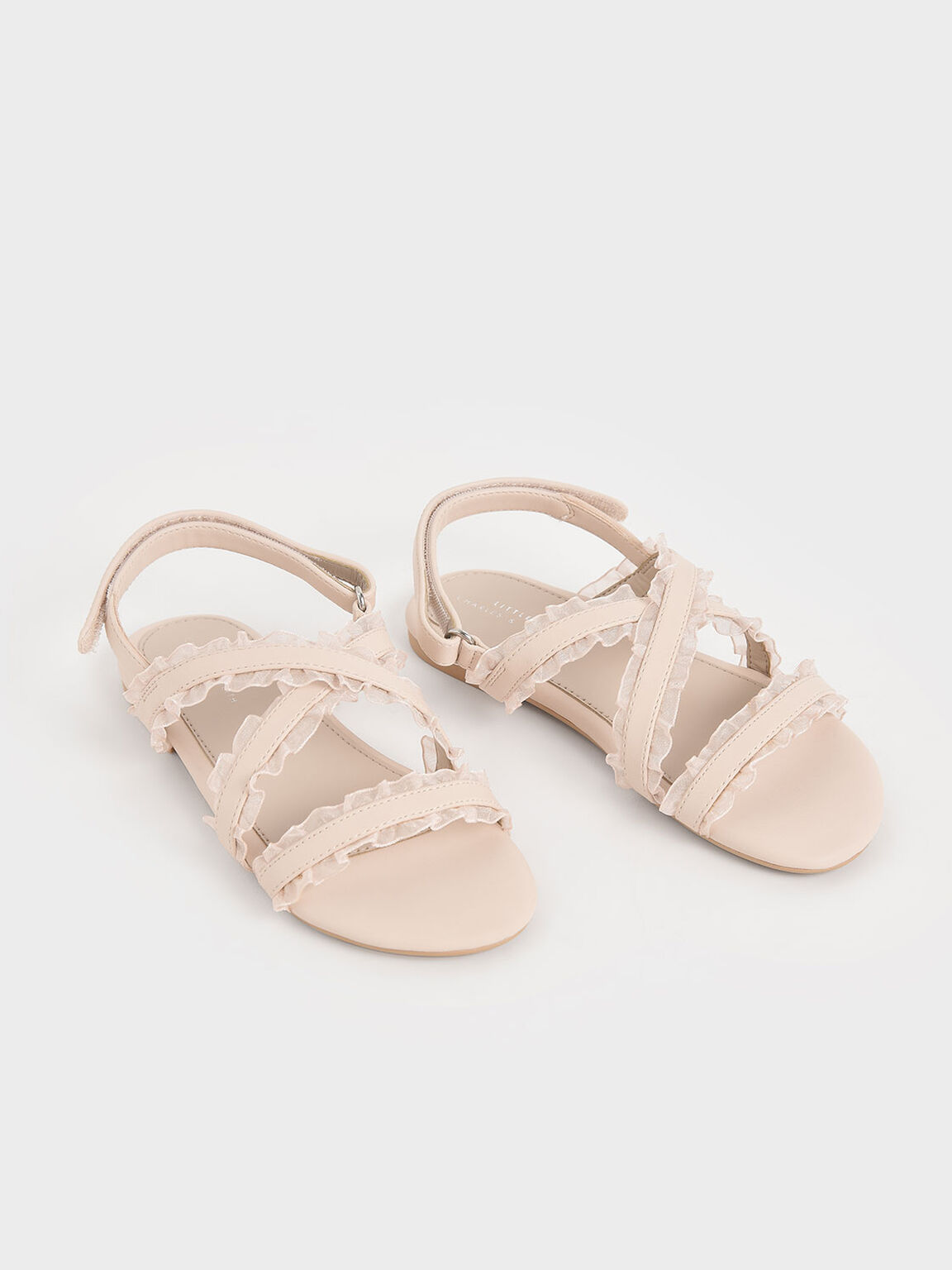 Girls' Frill-Trim Flat Sandals, Light Pink, hi-res