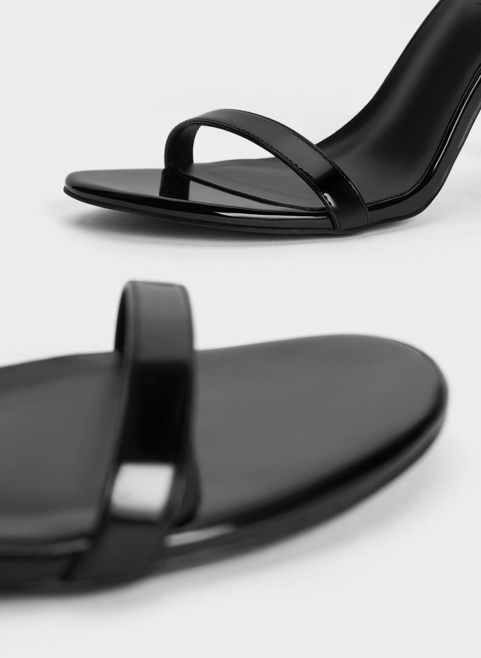 Patent Slant-Heel Ankle-Strap Sandals, Black Patent, hi-res