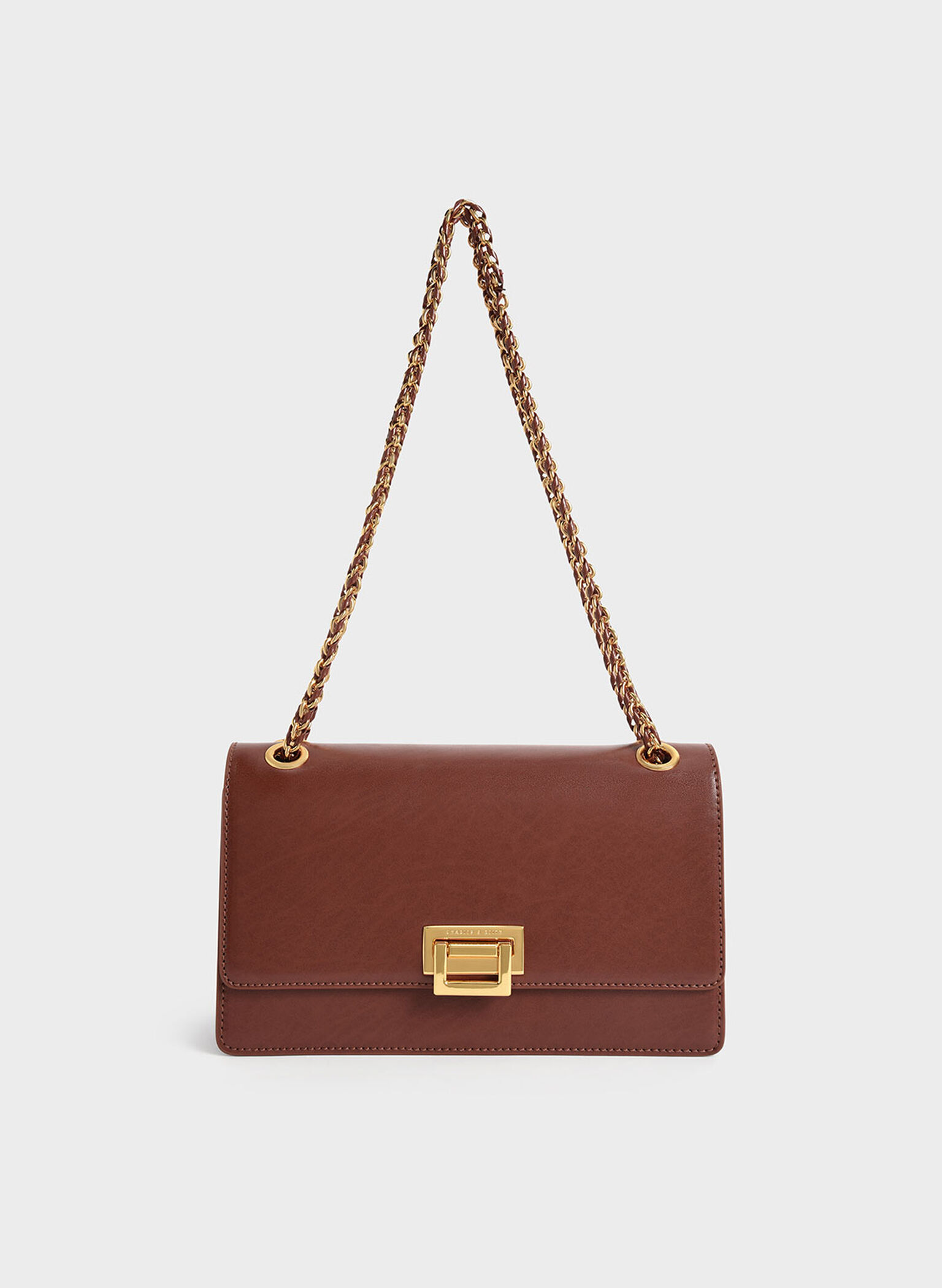 Chain Handle Shoulder Bag, Chocolate, hi-res