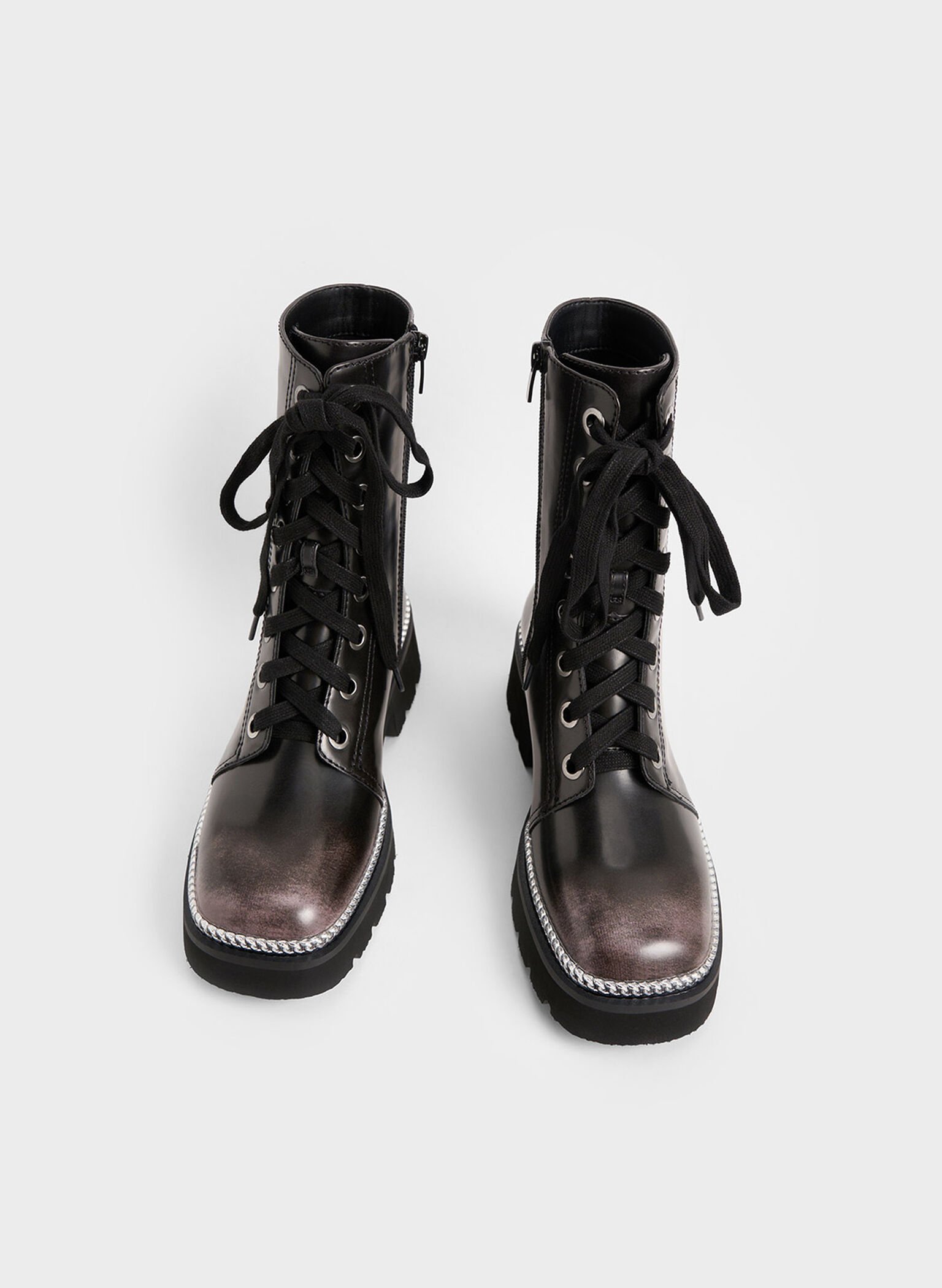 Chain-Trim Lace-Up Boots, Dark Grey, hi-res