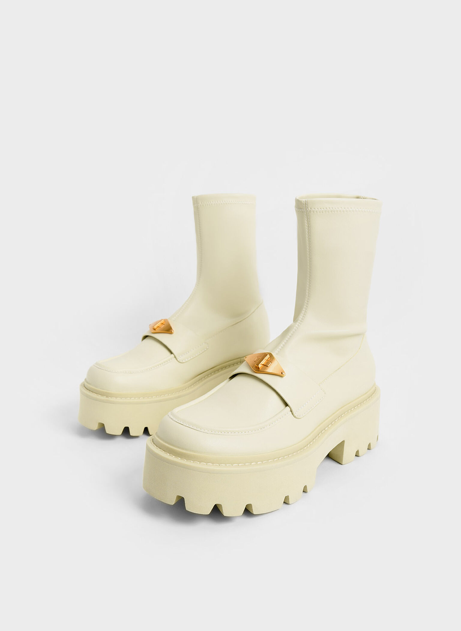 Metallic Accent Loafer Boots, Chalk, hi-res