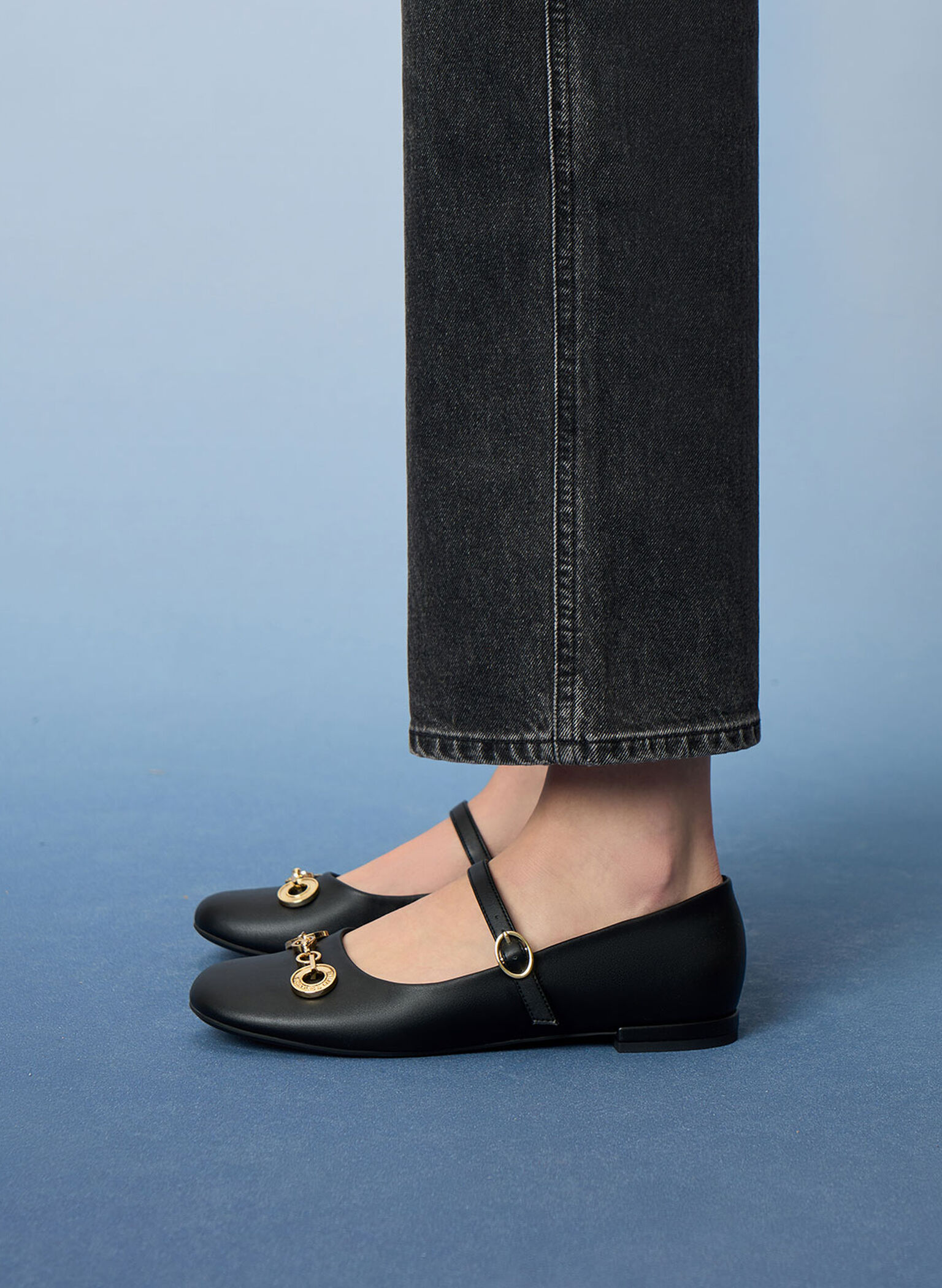Circle Chain-Link Mary Janes, Black, hi-res