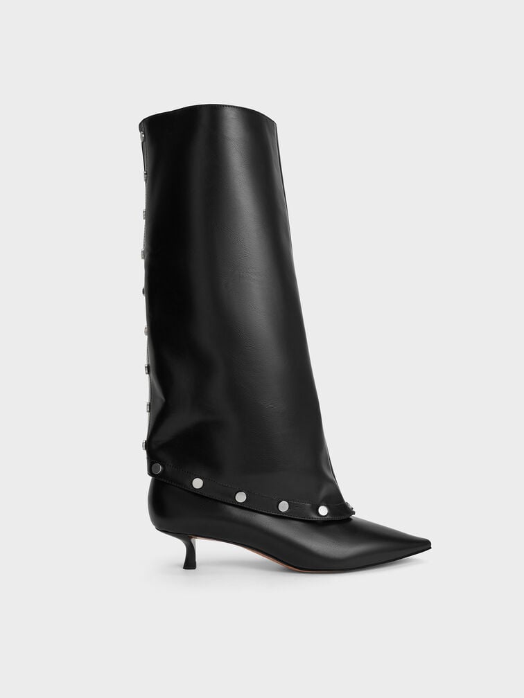 Gael Studded Convertible Kitten-Heel Knee-High Boots, Black, hi-res