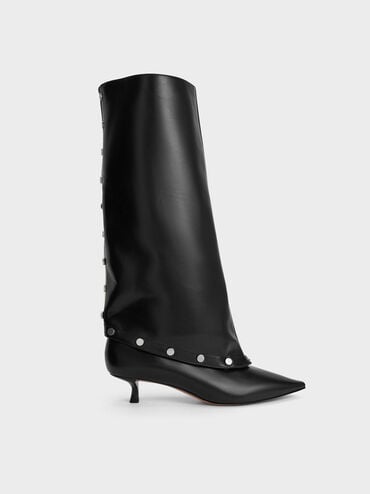 Gael Studded Convertible Kitten-Heel Knee-High Boots, Black, hi-res