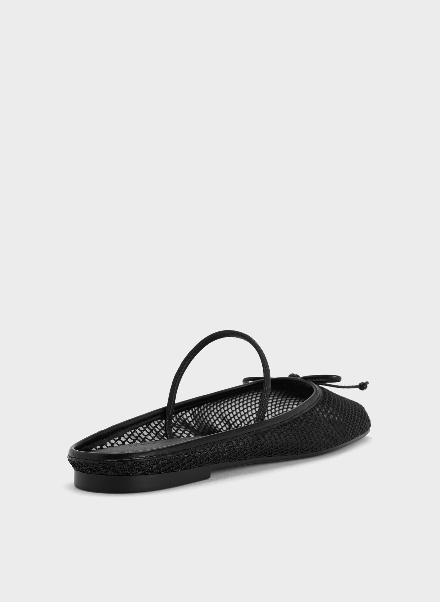 Mesh Bow Square-Toe Ballet Mules, Black Textured, hi-res