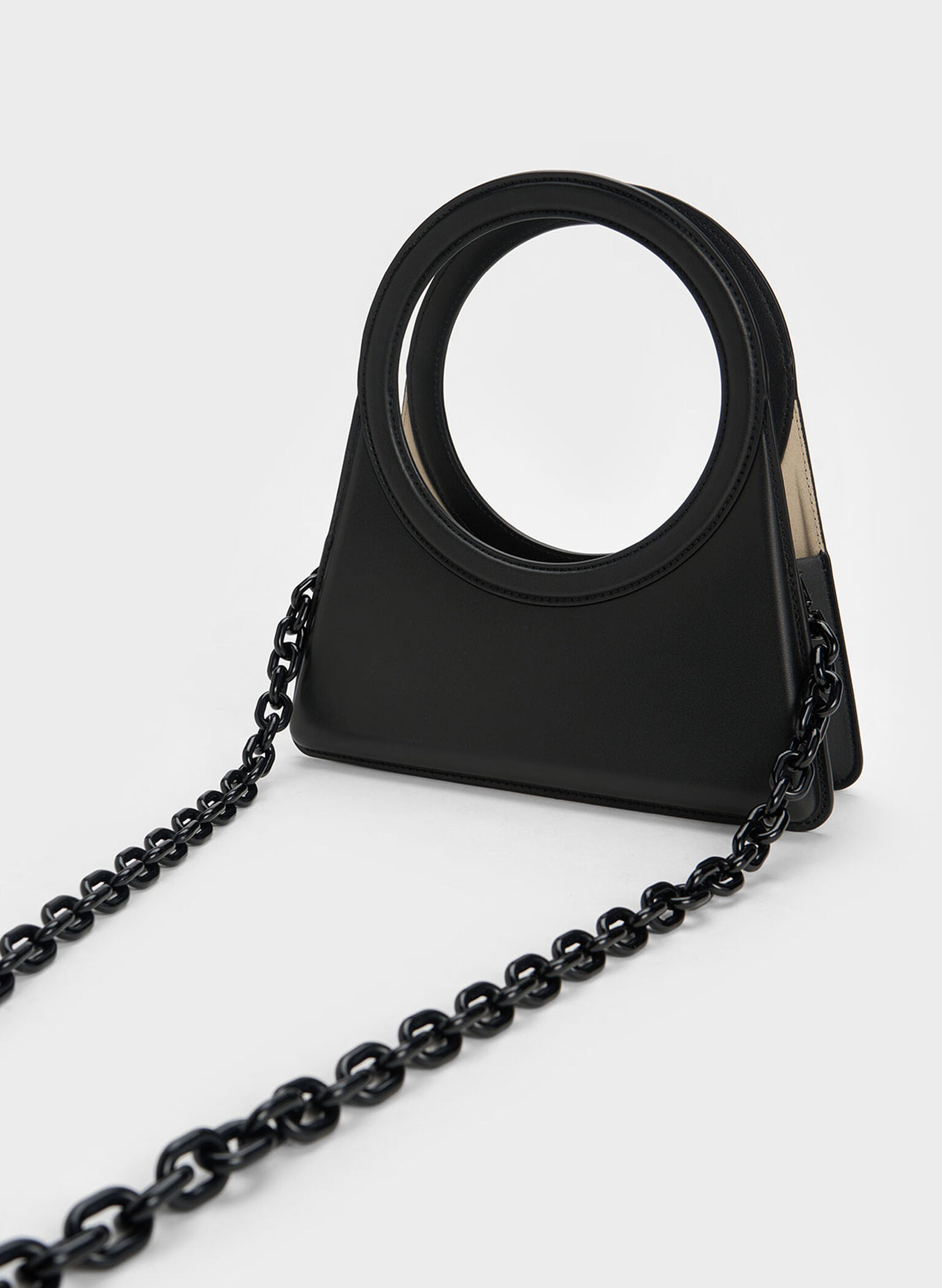 Camelia Circle Handle Geometric Bag, Black, hi-res