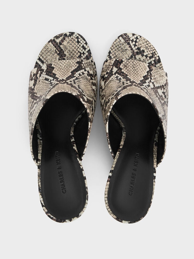 Snake-Print Wide-Strap Sculptural-Heel Wedges, Animal Print Natural, hi-res