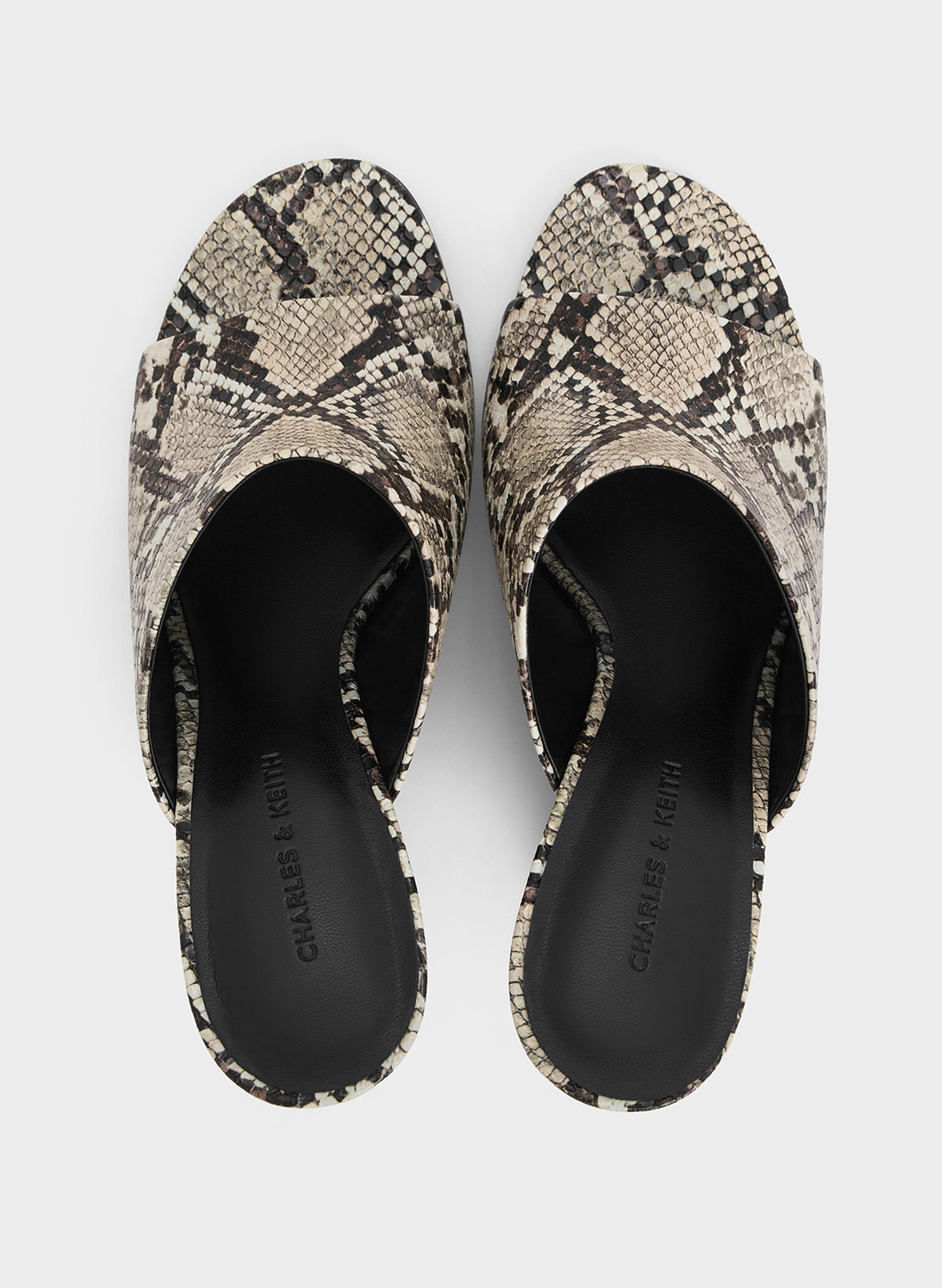 Snake-Print Wide-Strap Sculptural-Heel Wedges, Animal Print Natural, hi-res