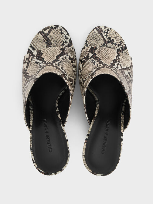 Snake-Print Wide-Strap Sculptural-Heel Wedges, Animal Print Natural, hi-res