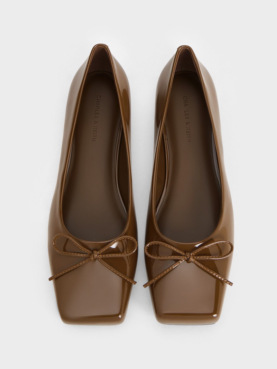 Square Toe Bow Ballet Flats Brown