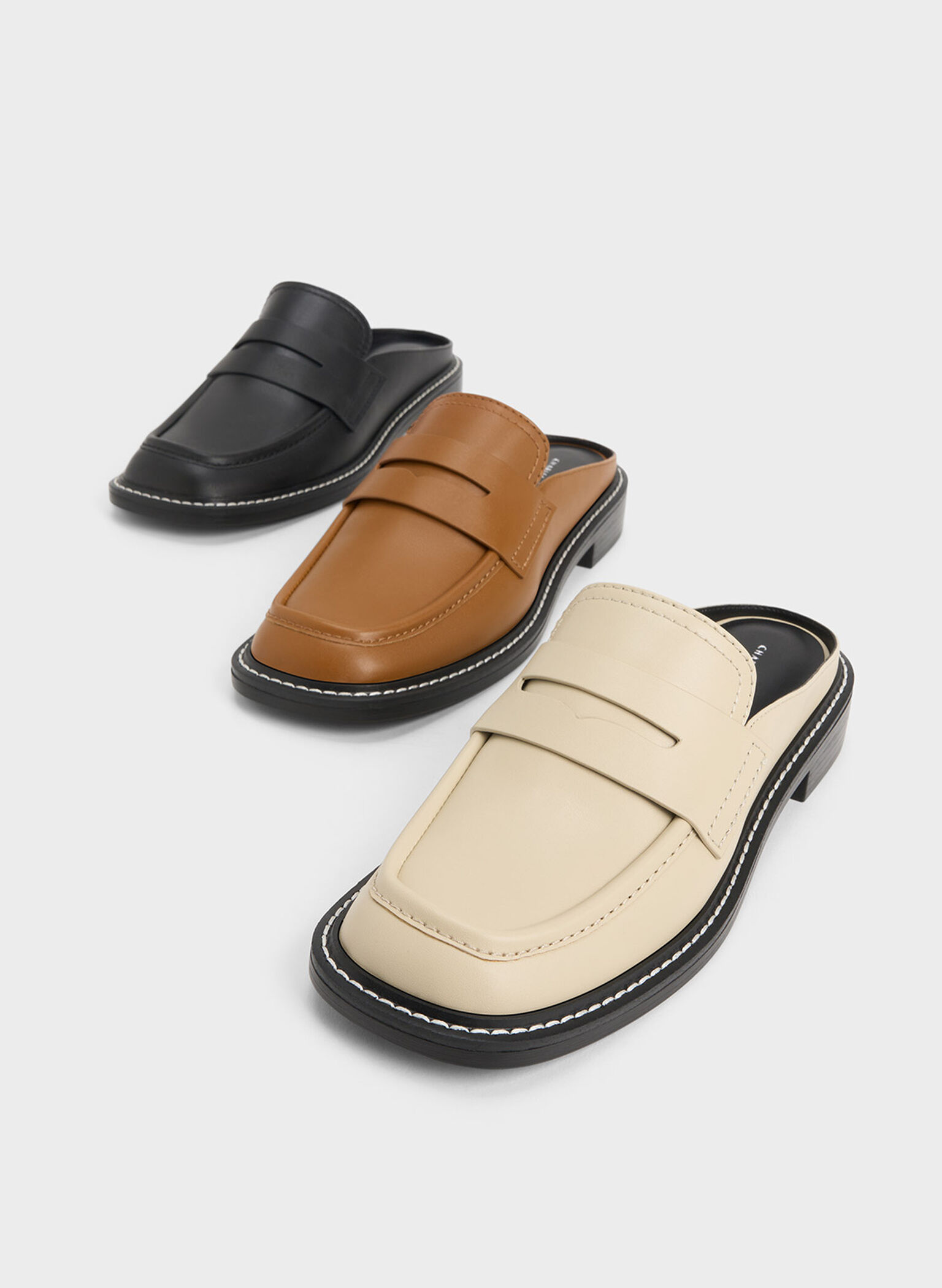 Stitch-Trim Penny Mules, Cognac, hi-res