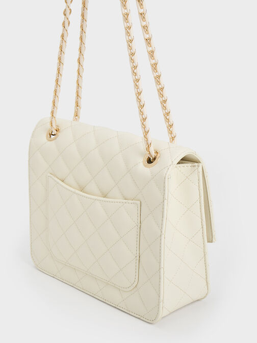 Cressida Quilted Chain Strap Bag, Cream, hi-res