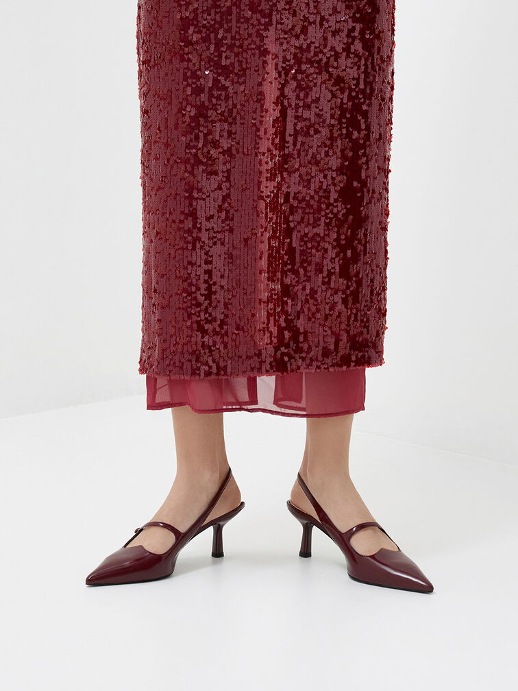 Pointed-Toe Mary Jane Slingback Pumps, Burgundy, hi-res