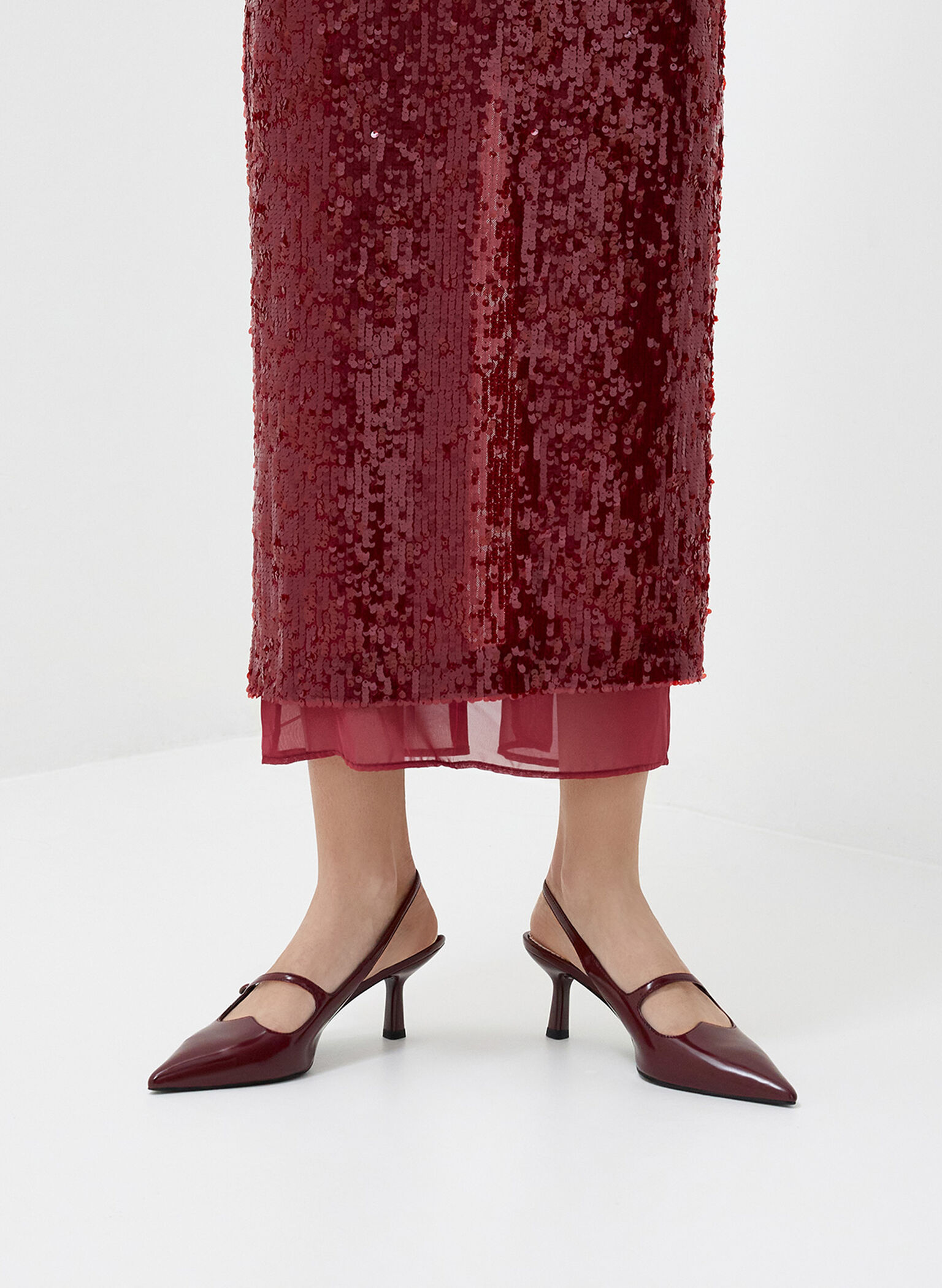 Pointed-Toe Mary Jane Slingback Pumps, Burgundy, hi-res