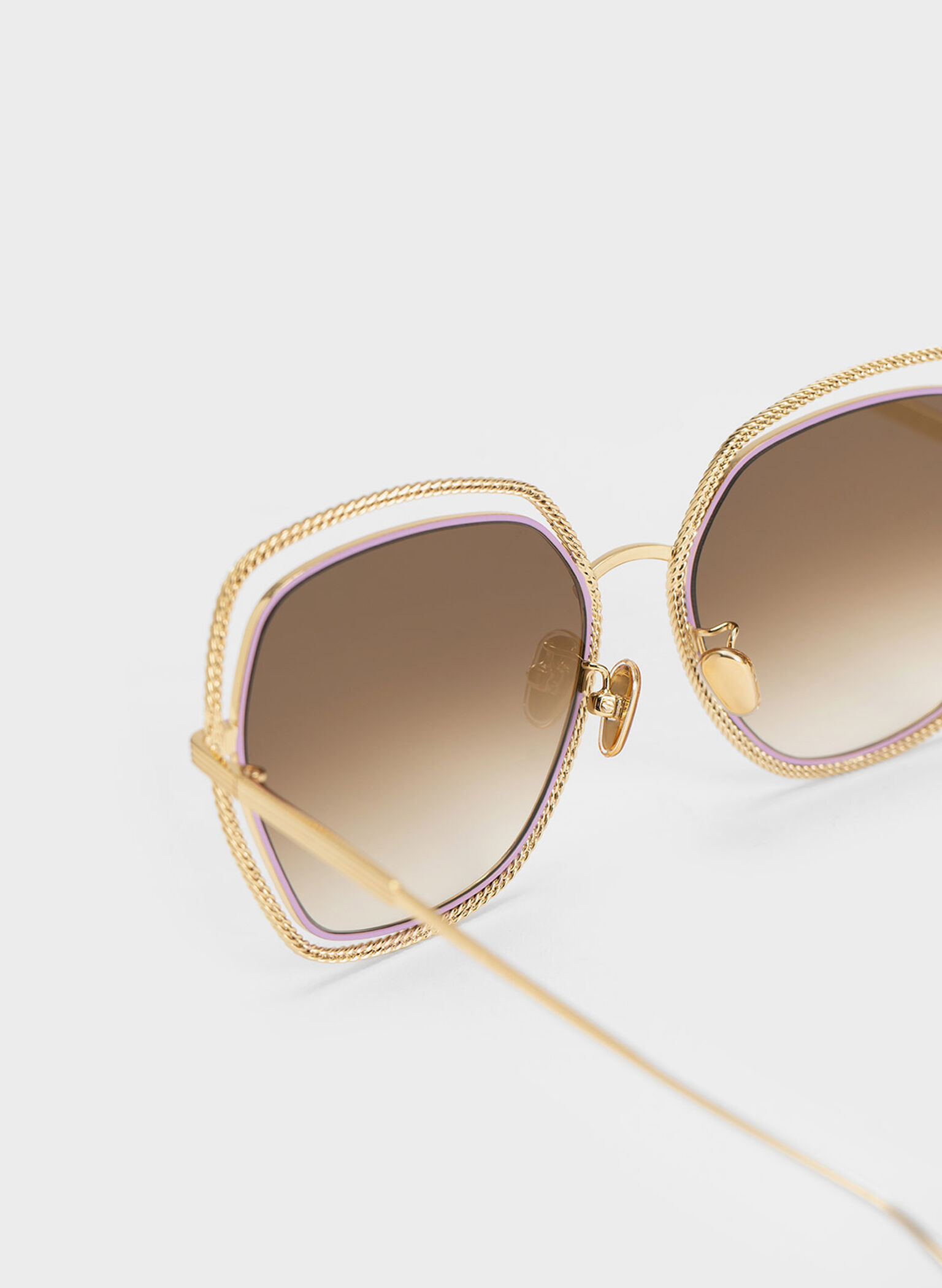Cut-Out Double-Frame Butterfly Sunglasses, Violet, hi-res