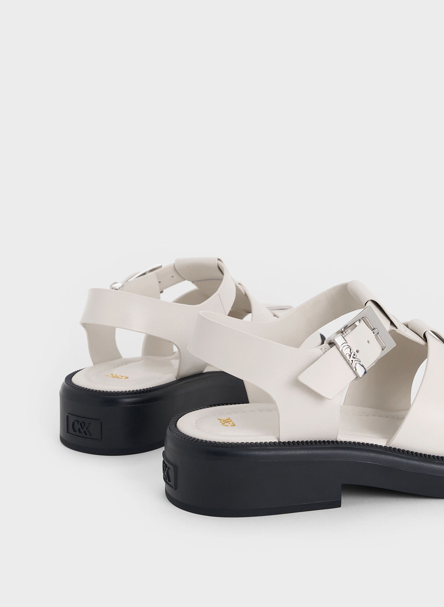 Leather Caged Sandals, Chalk, hi-res