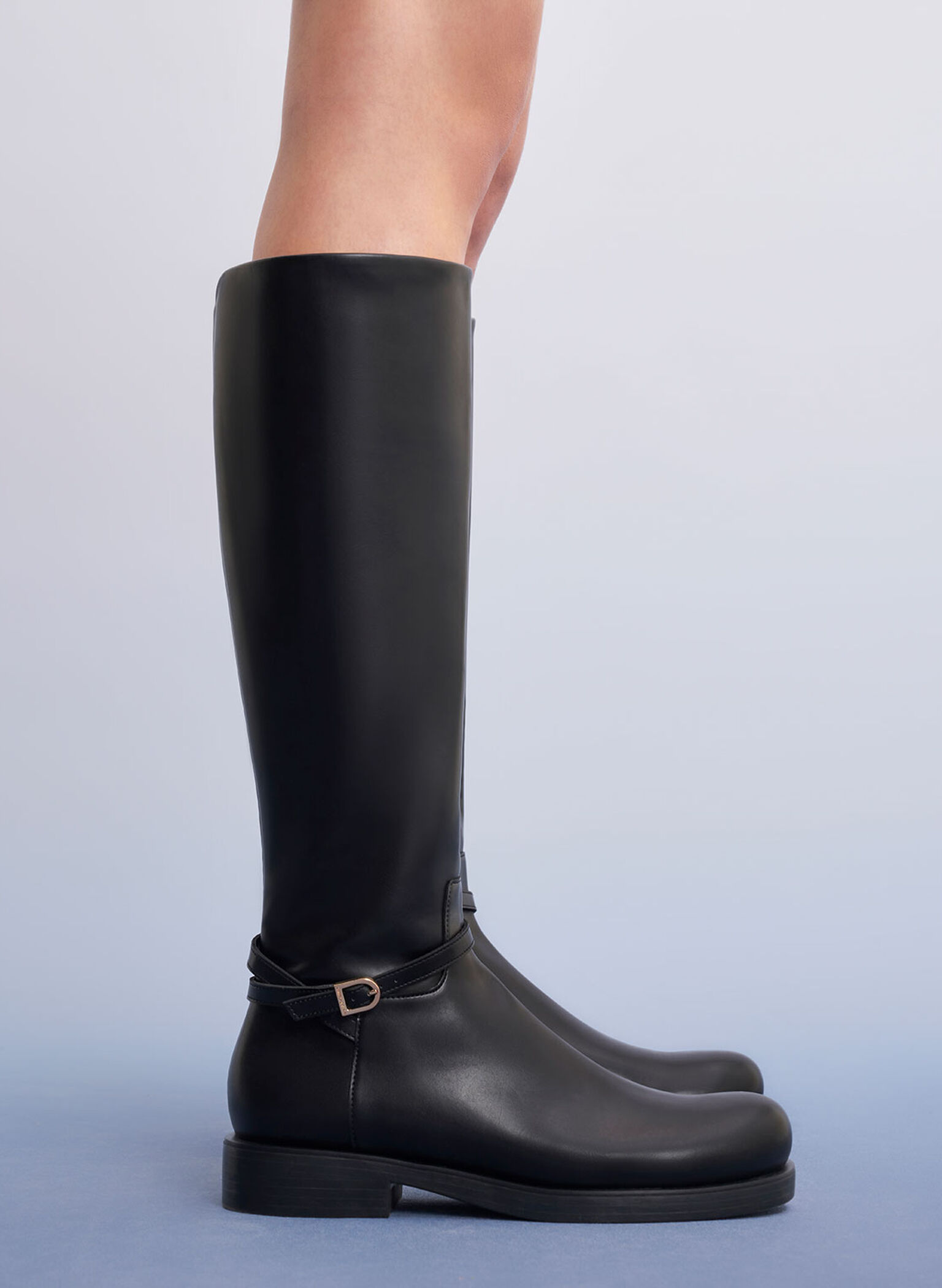 Belted Knee-High Boots, Black, hi-res