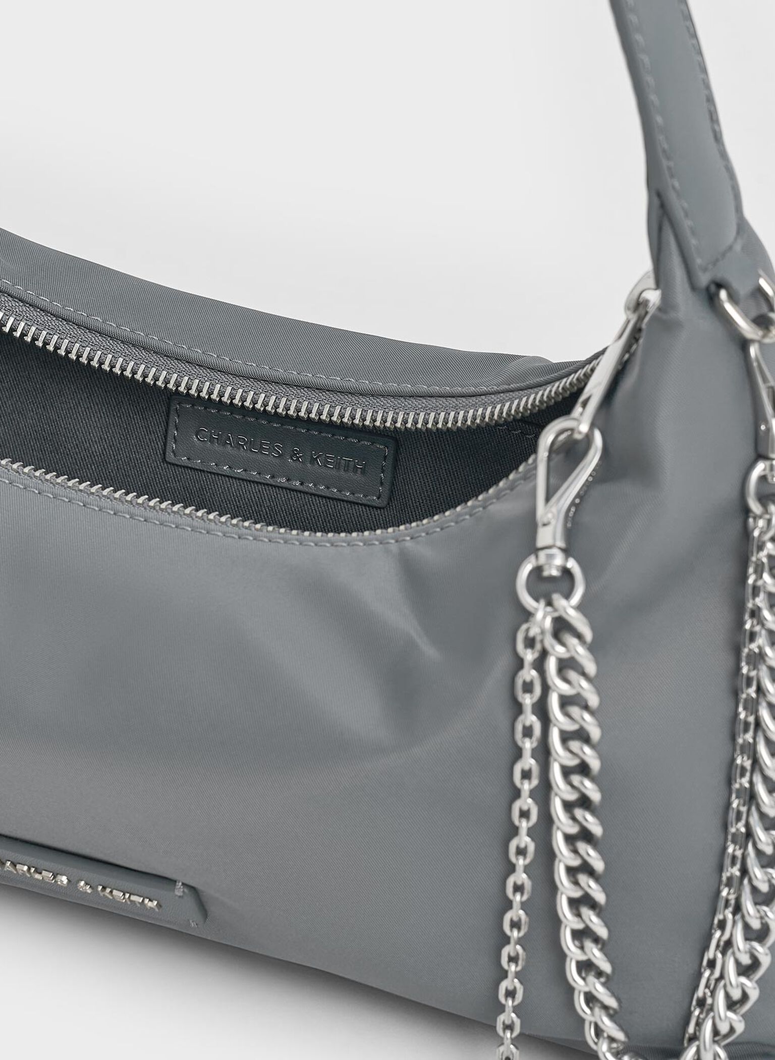 Nylon Chain-Link Trapeze Shoulder Bag, Grey, hi-res
