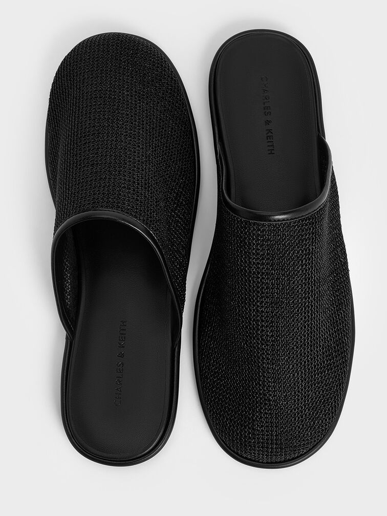 Mesh High-Vamp Flat Mules, Black Textured, hi-res