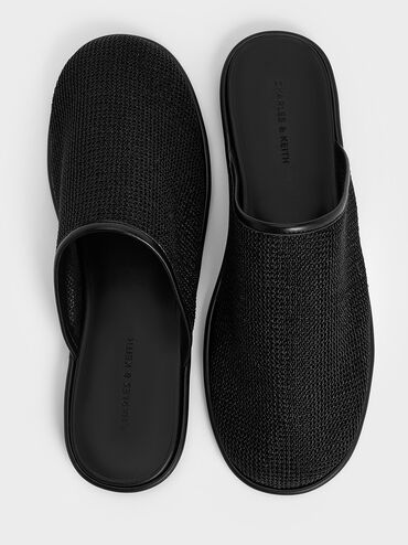 Mesh High-Vamp Flat Mules, Black Textured, hi-res