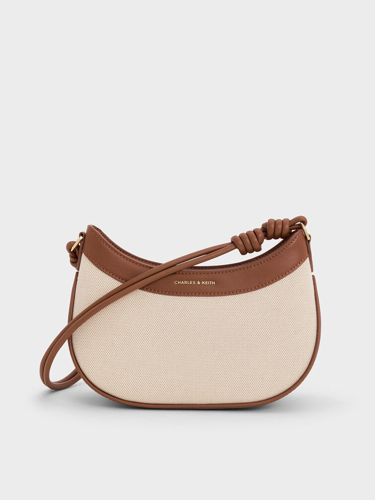Sabine Canvas Knotted-Strap Curved Shoulder Bag, Chocolate, hi-res
