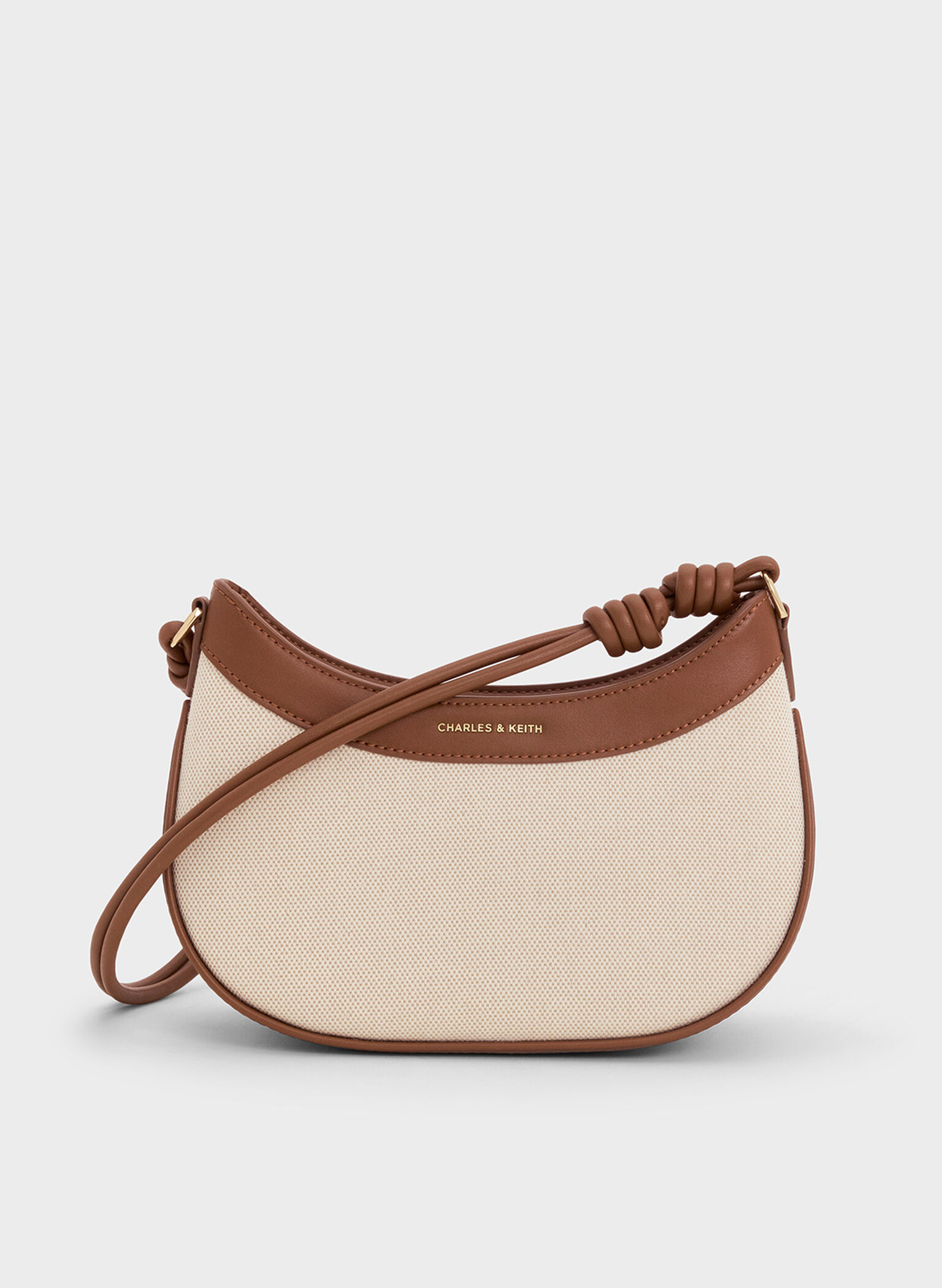 Sabine Canvas Knotted-Strap Curved Shoulder Bag, Chocolate, hi-res