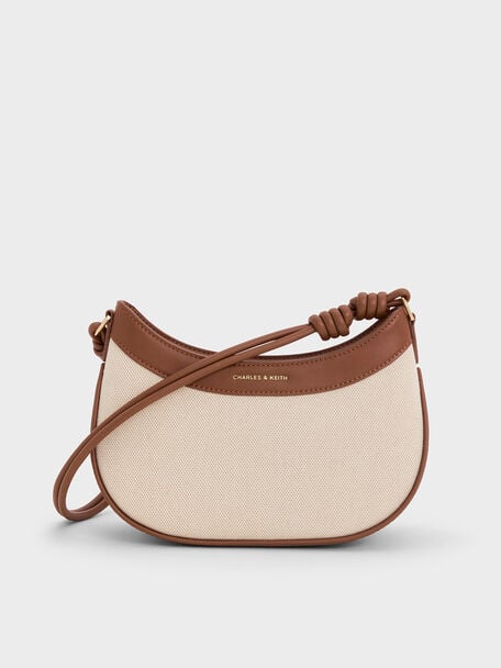 Sabine Canvas Knotted-Strap Curved Shoulder Bag, Chocolate, hi-res