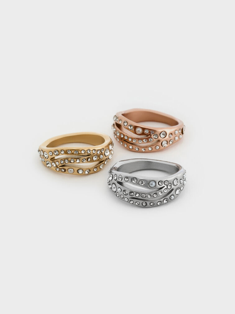 Aine Crystal Sculptural Ring, Gold, hi-res