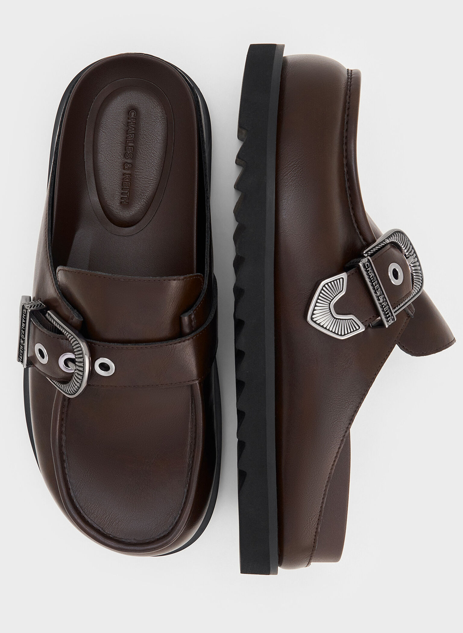 Kirke Buckle-Strap Flatform Mules, Dark Brown, hi-res