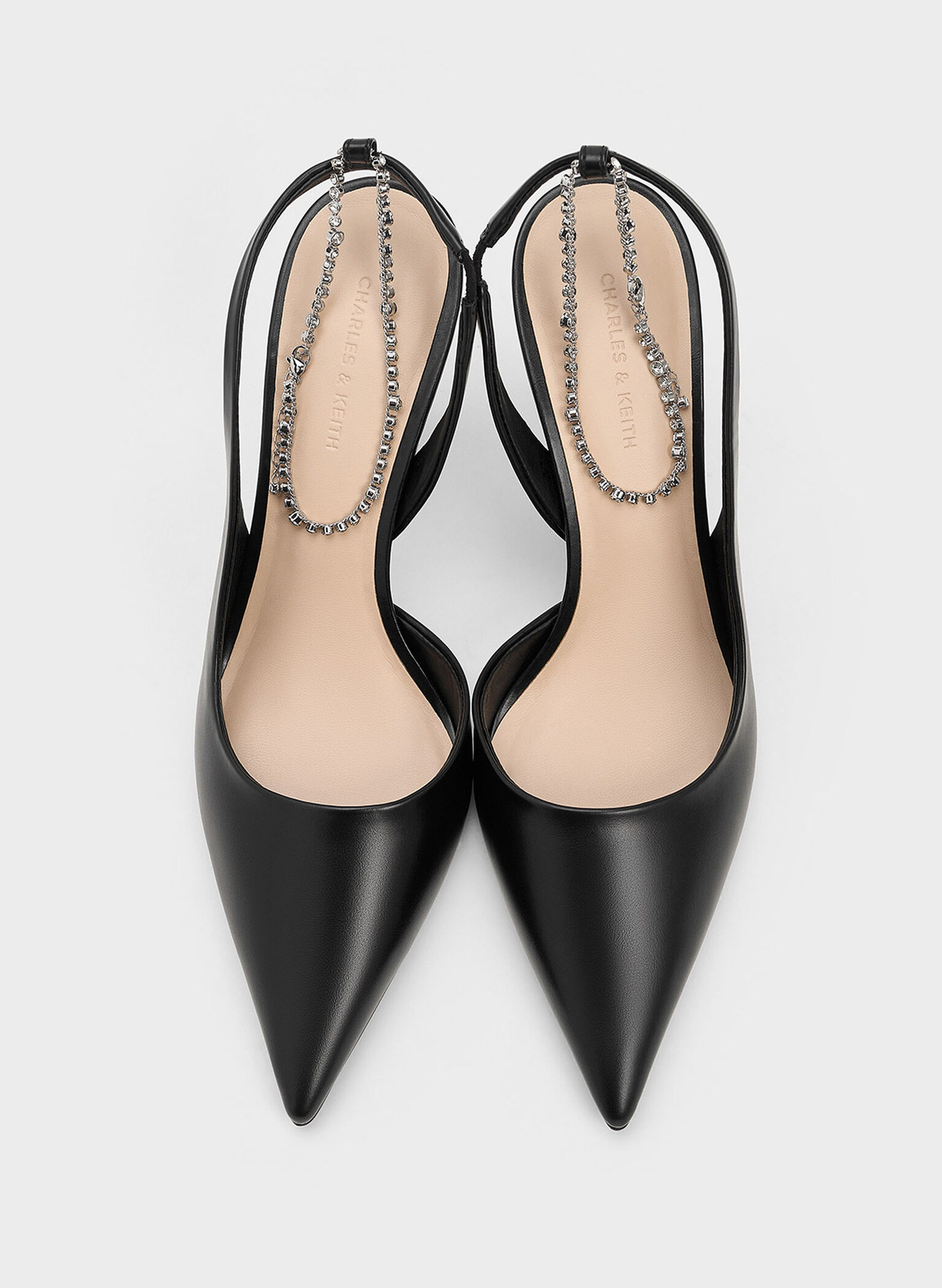 Crystal-Chain Ankle-Strap D'Orsay Pumps, Black, hi-res