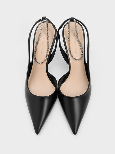 Crystal-Chain Ankle-Strap D'Orsay Pumps, Black, hi-res