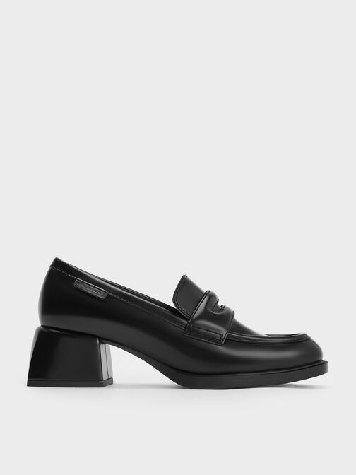 Penny Loafer Trapeze-Heel Pumps, Black Box, hi-res