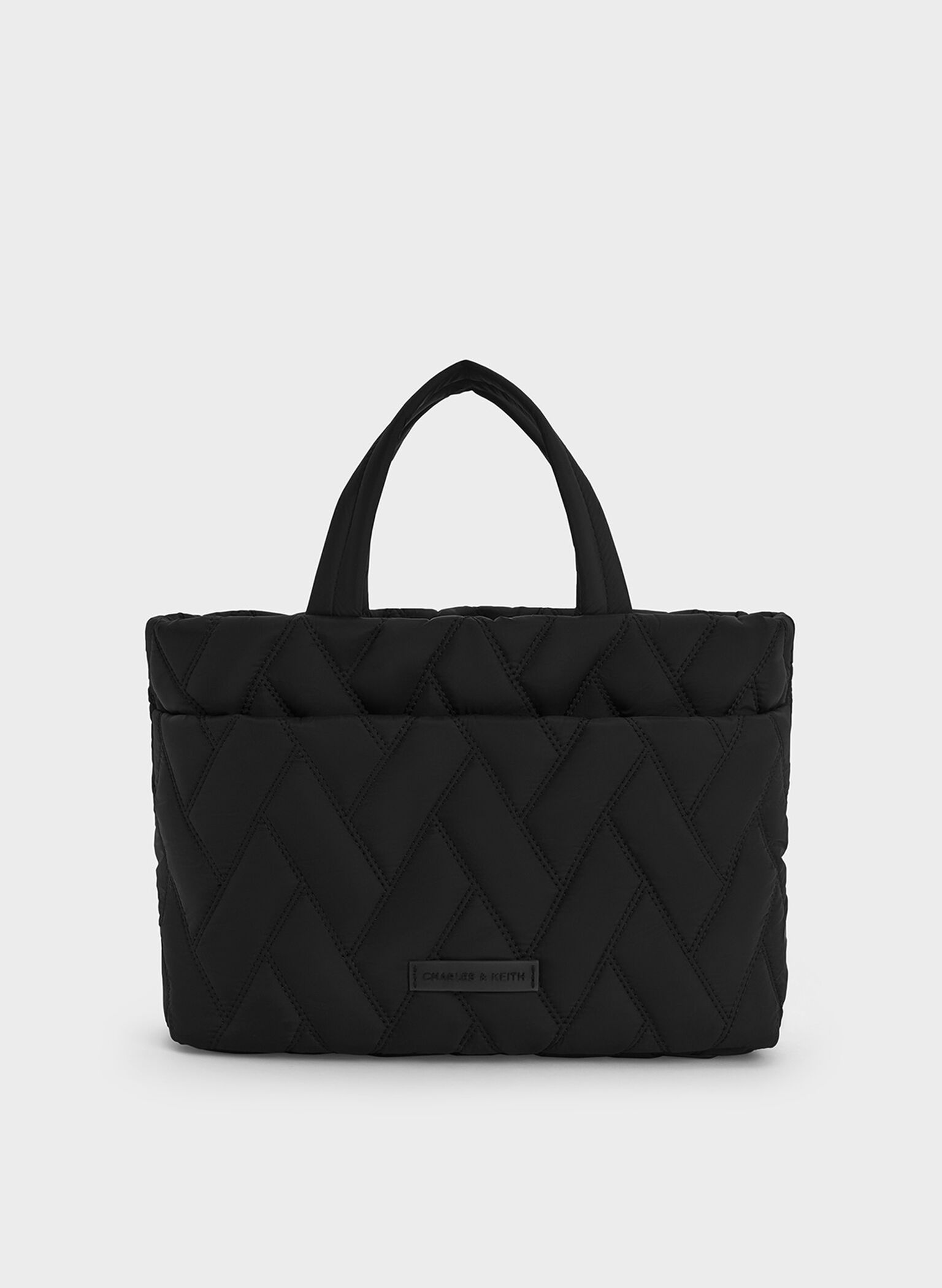 Nylon Chevron Boxy Tote Bag, Jet Black, hi-res