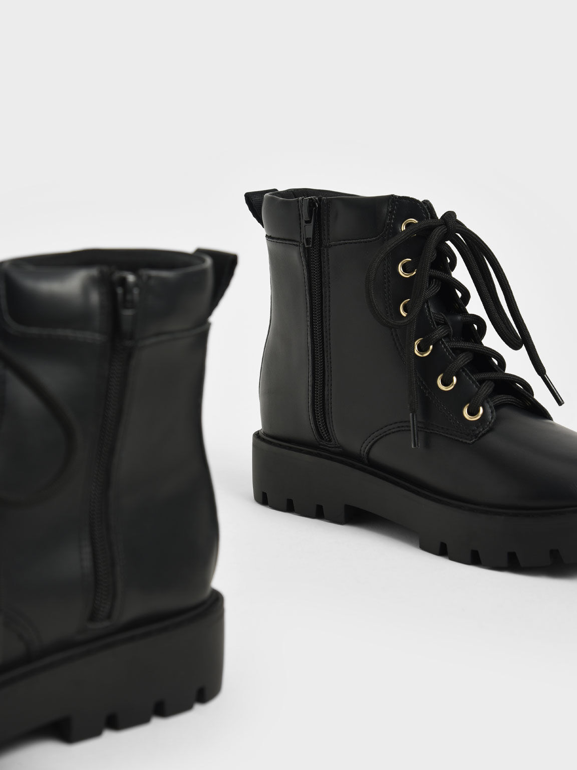 Girls' Lace-Up Ankle Boots, Black, hi-res