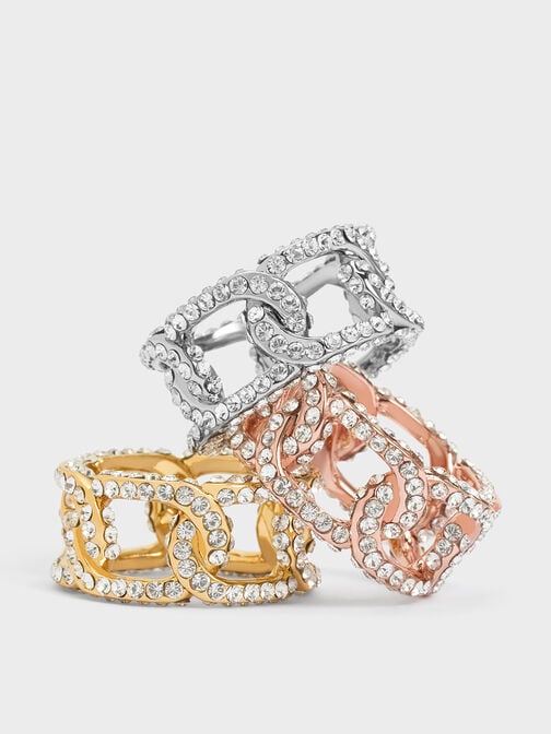 Gabine Swarovski Crystal Chain-Link Ring, Rose Gold, hi-res