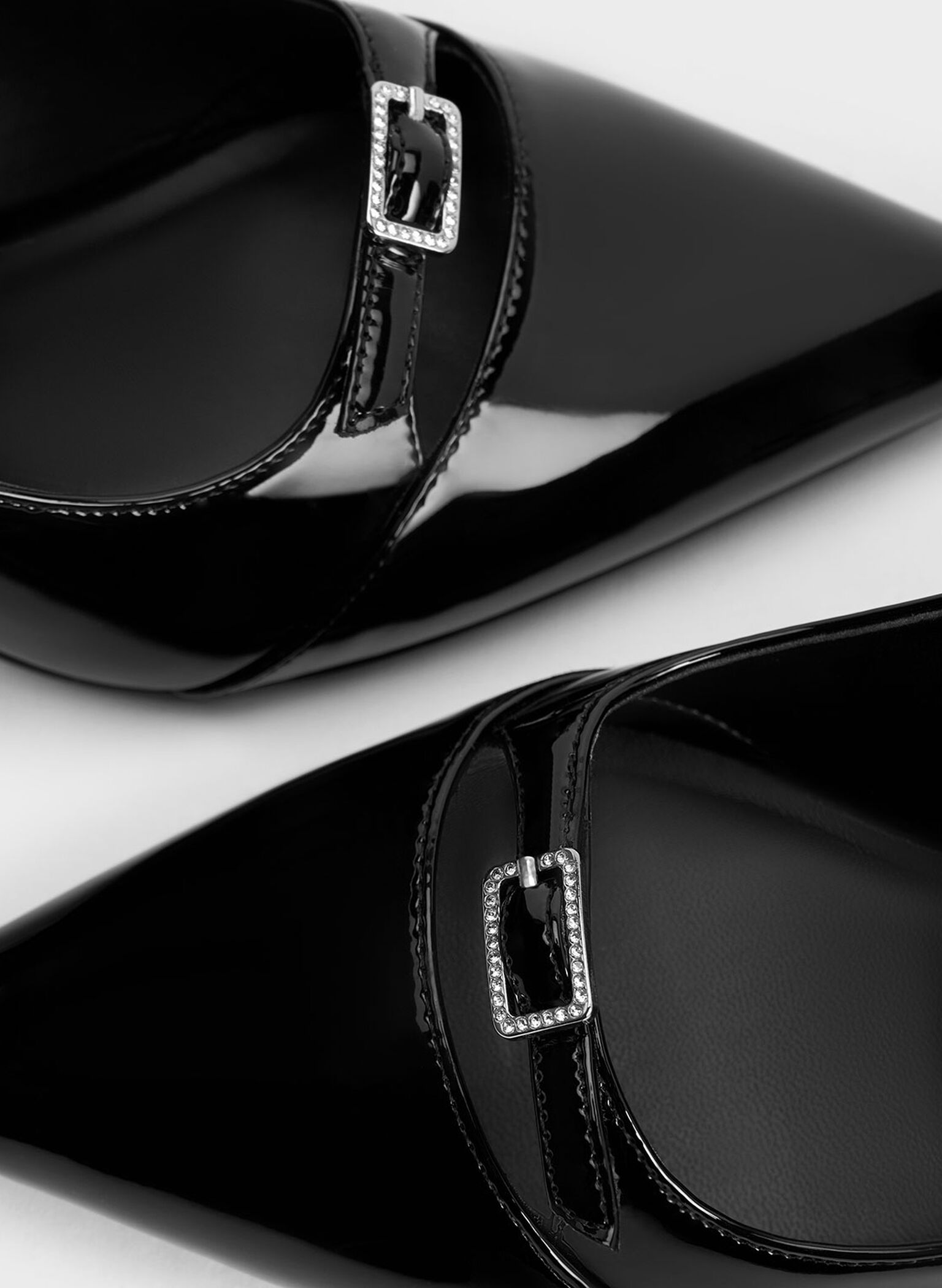 Patent Buckle-Strap Pointed-Toe Pumps, Black Patent, hi-res