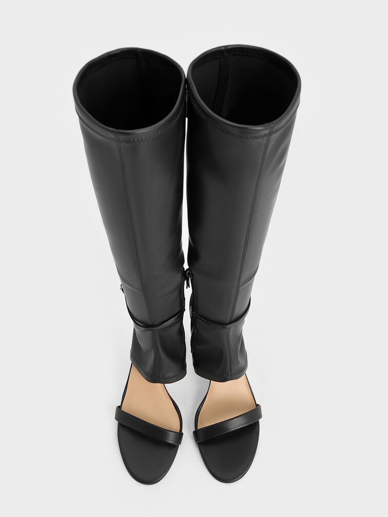 Gabriel Leather Stiletto-Heel Boot Sandals, Black, hi-res