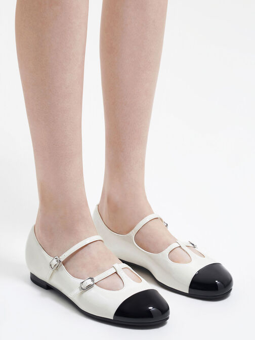 Double-Strap T-Bar Mary Janes, White, hi-res