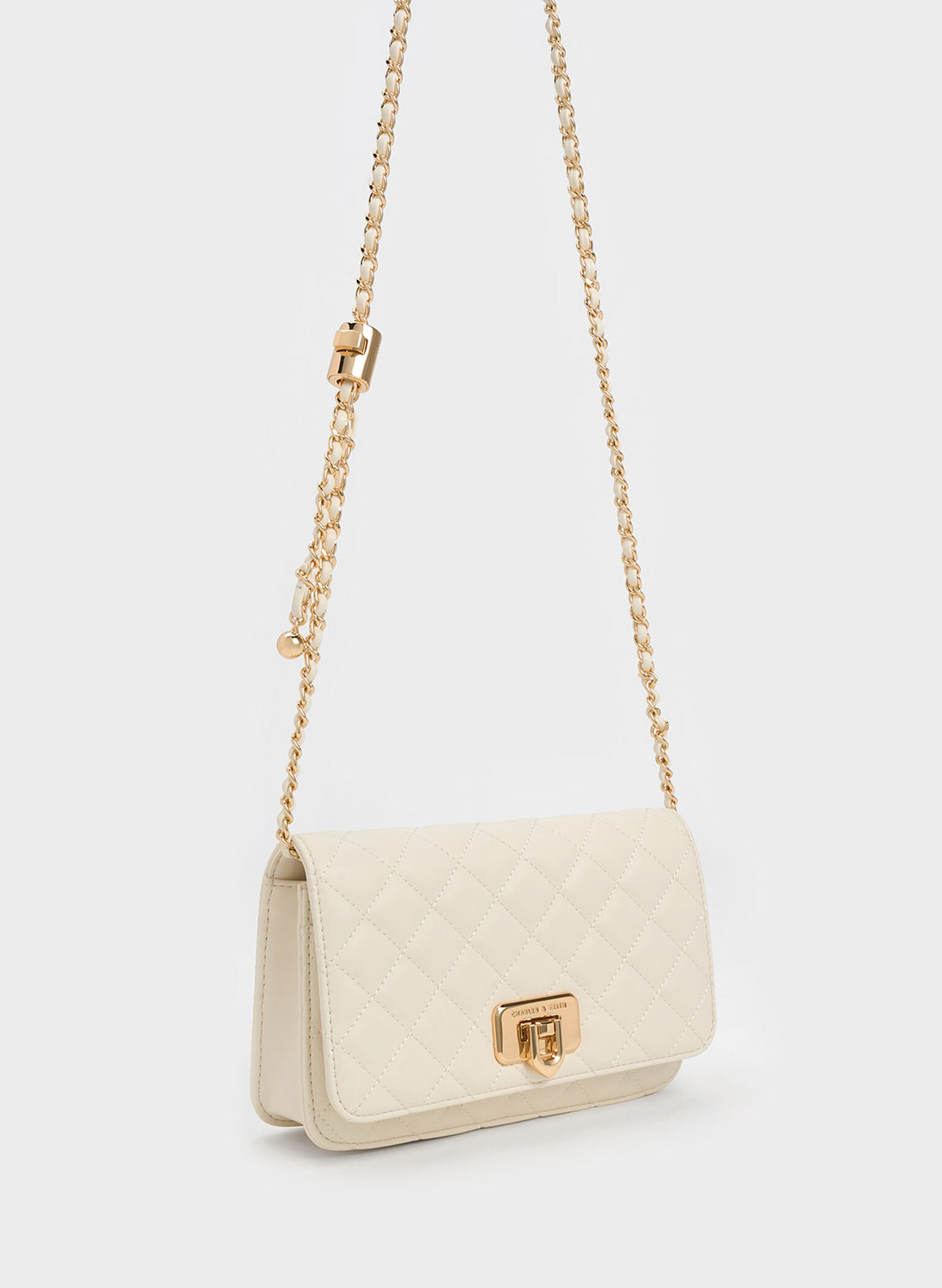 Cressida Quilted Push-Lock Clutch, Cream, hi-res