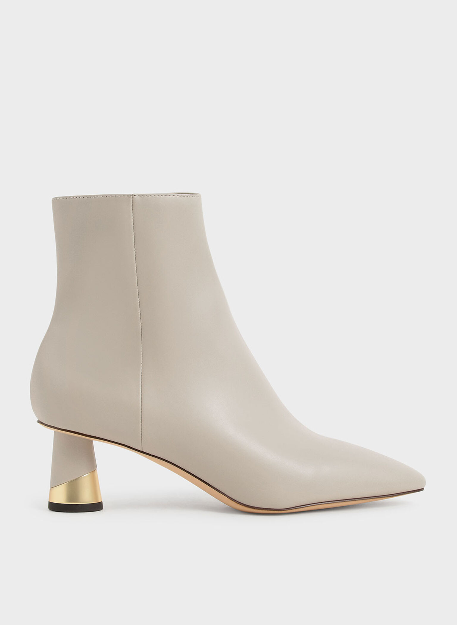 Metallic Heel Ankle Boots, Chalk, hi-res