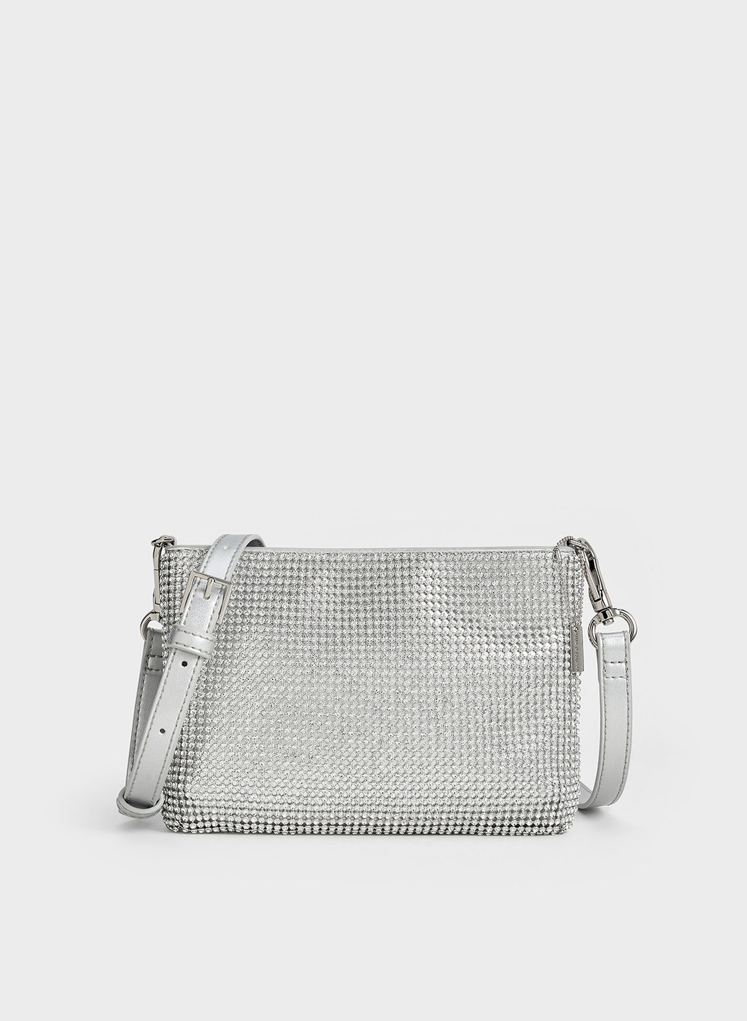 Crystal-Embellished Chain-Handle Shoulder Bag, Silver, hi-res
