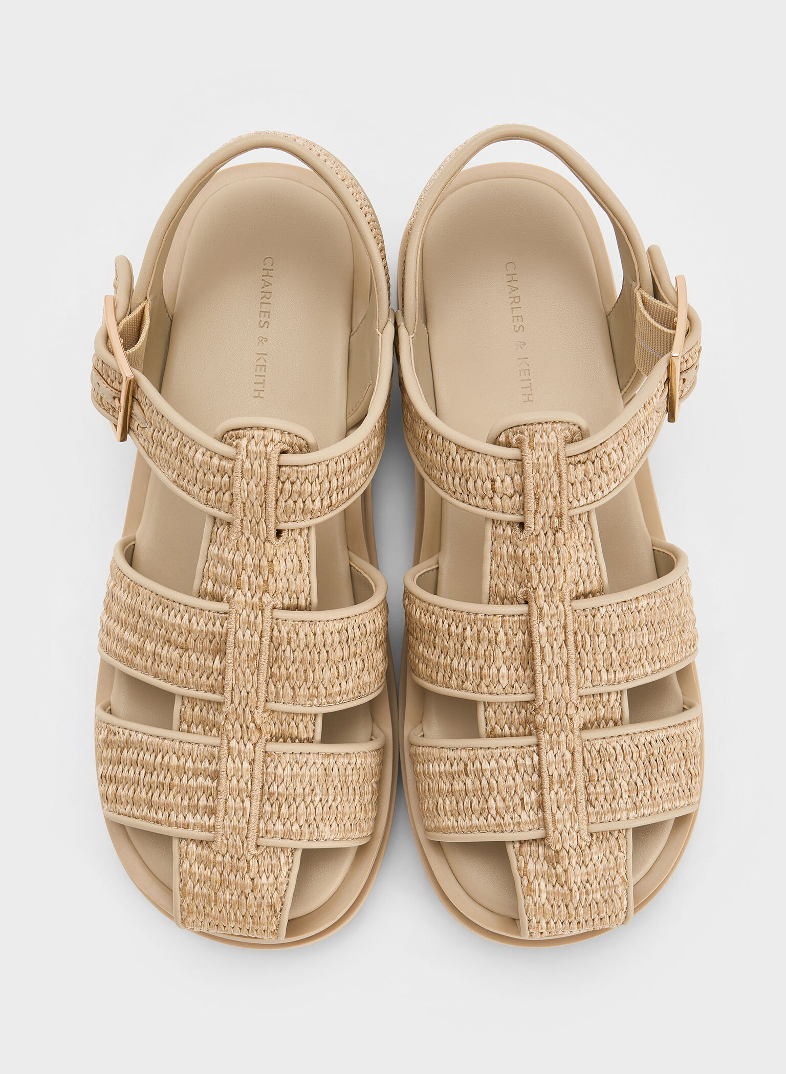 Raffia Caged Sandals, Taupe, hi-res