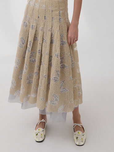 Floral-Print Lace-Up Bow Ballet Mules, Multi, hi-res