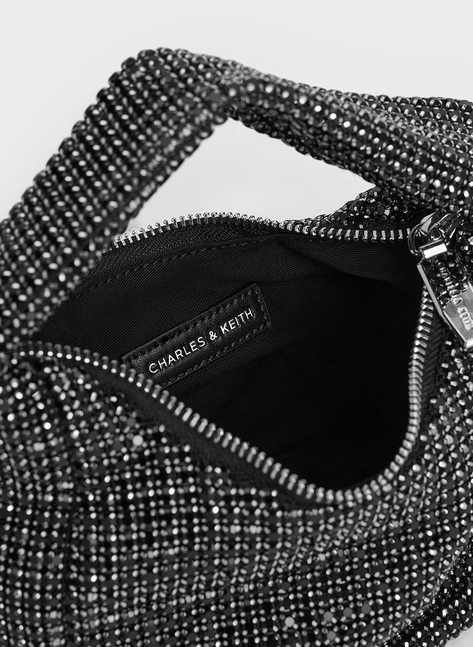 Crystal-Embellished Hobo Bag, Noir, hi-res