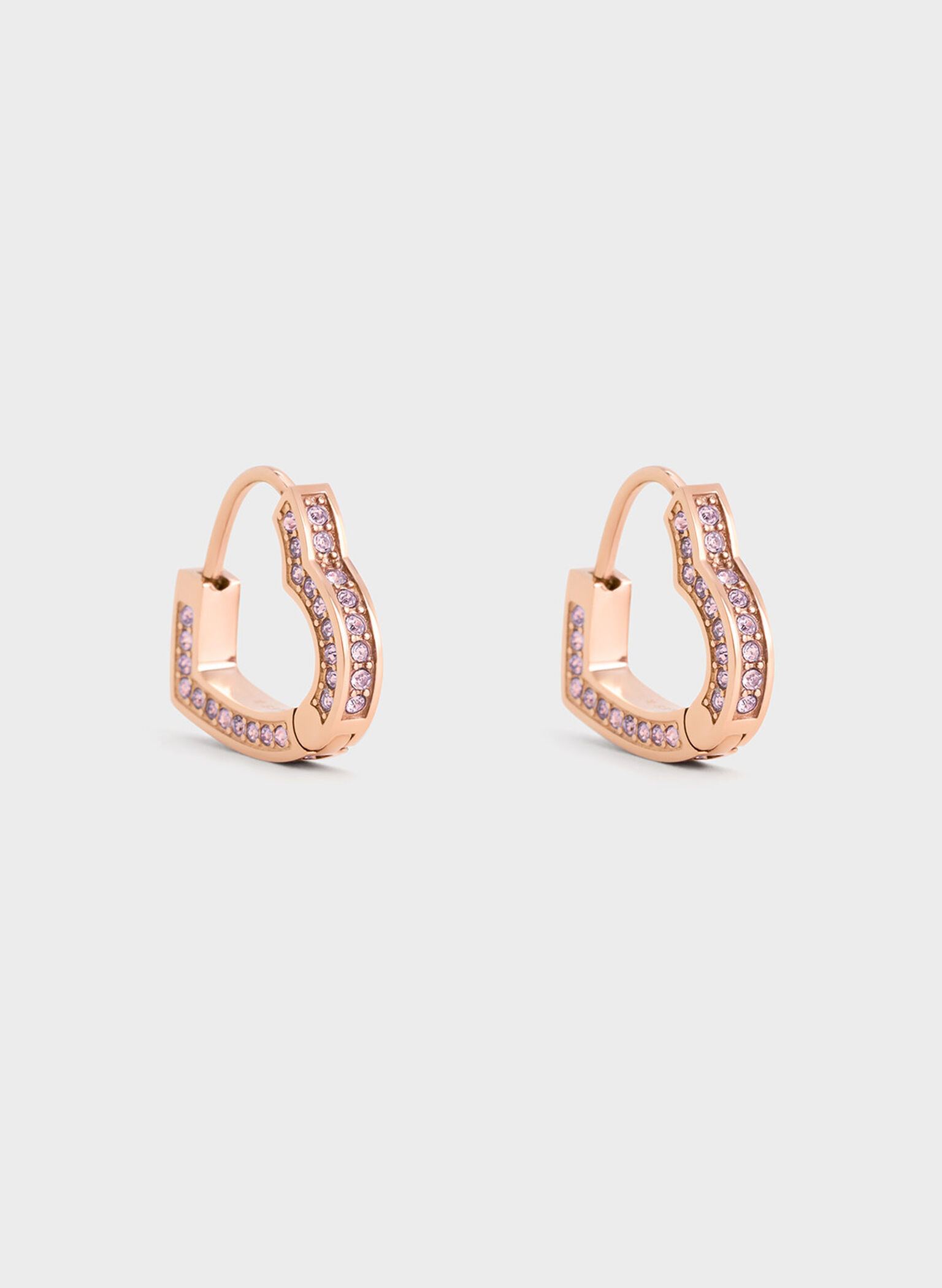 Malorie Crystal Heart Hoop Earrings, Rose Gold, hi-res